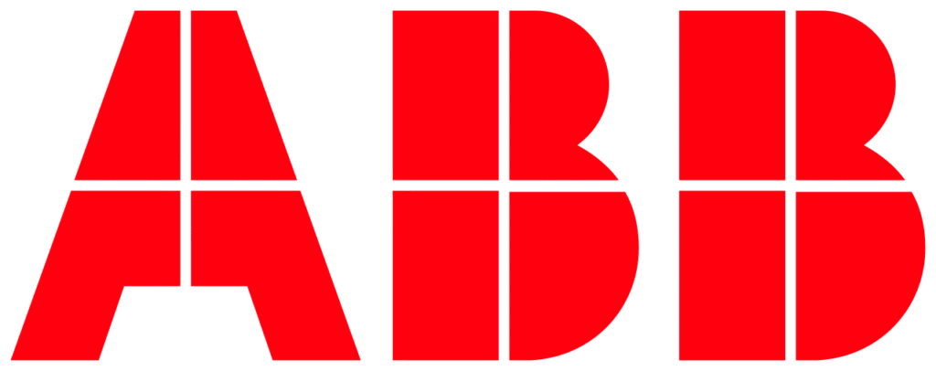 The image shows the ABB logo in bold, red, geometric block letters on a transparent background.