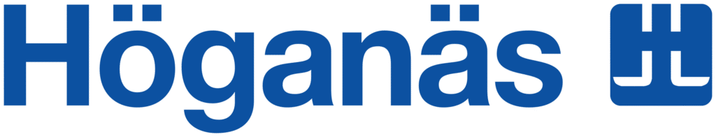 The image shows the word Höganäs in blue bold letters followed by a blue abstract symbol resembling two stylized capital Hs facing each other.
