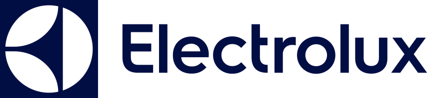 The Electrolux logo features a circular abstract symbol on the left and the word Electrolux in a modern, bold font on the right, both in dark blue.