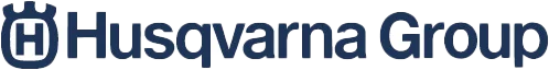 Husqvarna Group logo featuring a stylized H emblem inside a circular shape to the left of the company name written in blue, bold font.